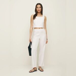 Reformation Remi Cropped Linen Pant White